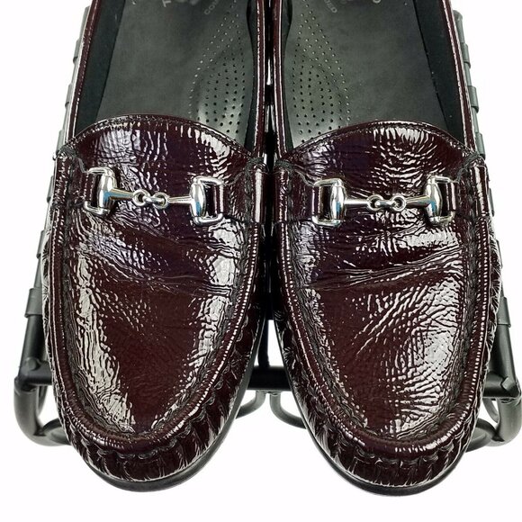 SAS Metro Bit Wine Red Patent Leather Tri Pad Footbed Loafers Womens Size 9 Slim - Picture 2 of 11